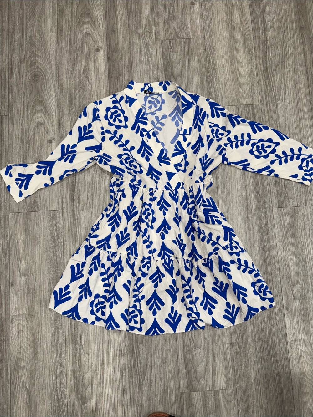 Zara White Dress with Bold Blue Floral Print